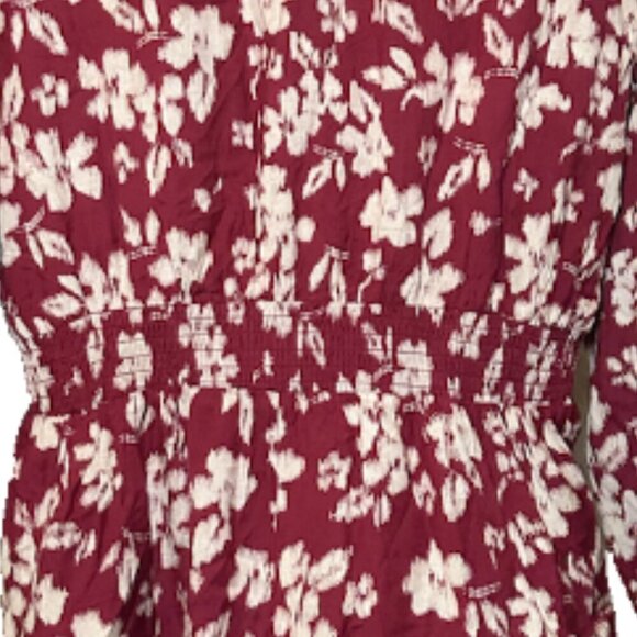 Jessica Simpson Wine Red Floral Romper Maroon w/Floral Print V-Neck Short Jumper - Picture 5 of 7